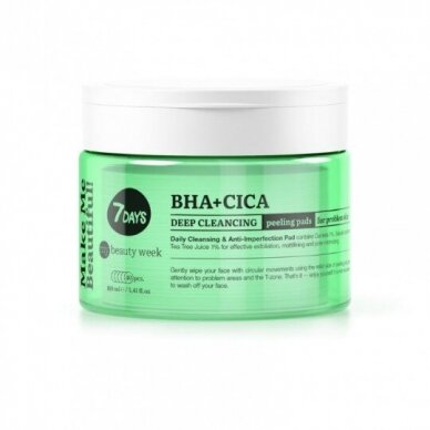 7 DAYS My Beauty Week giliai valantys padeliai veidui BHA+CICA, 50 vnt., 150 ml