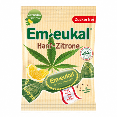 Em-eukal® KANAPIŲ ir CITRINŲ skonio pastilės su vitaminu C ir saldikliais