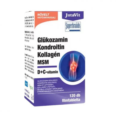 JUTAVIT GLIUKOZAMINAS + CHONDROITINAS + MSM + KOLAGENAS + VITAMINAI C IR D, 120 TABLEČIŲ