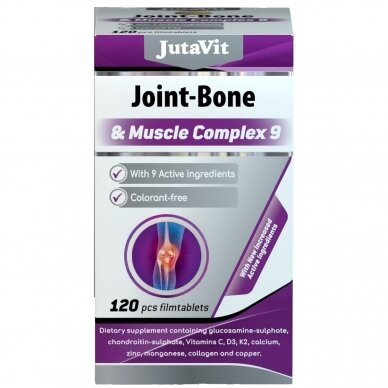 MAISTO PAPILDAS JOINT - BONE & MUSCLE COMPLEX 9, KREMZLĖS, KAULAI, RAUMENYS, 120 TABLEČIŲ "JUTAVIT"