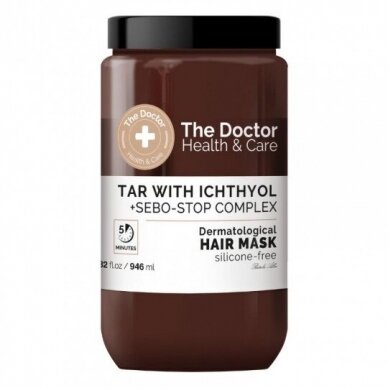 THE DOCTOR Health & Care plaukų kaukė DEGUTAS su ichtoliu + SEBO-STOP kompleksas, 946 ml